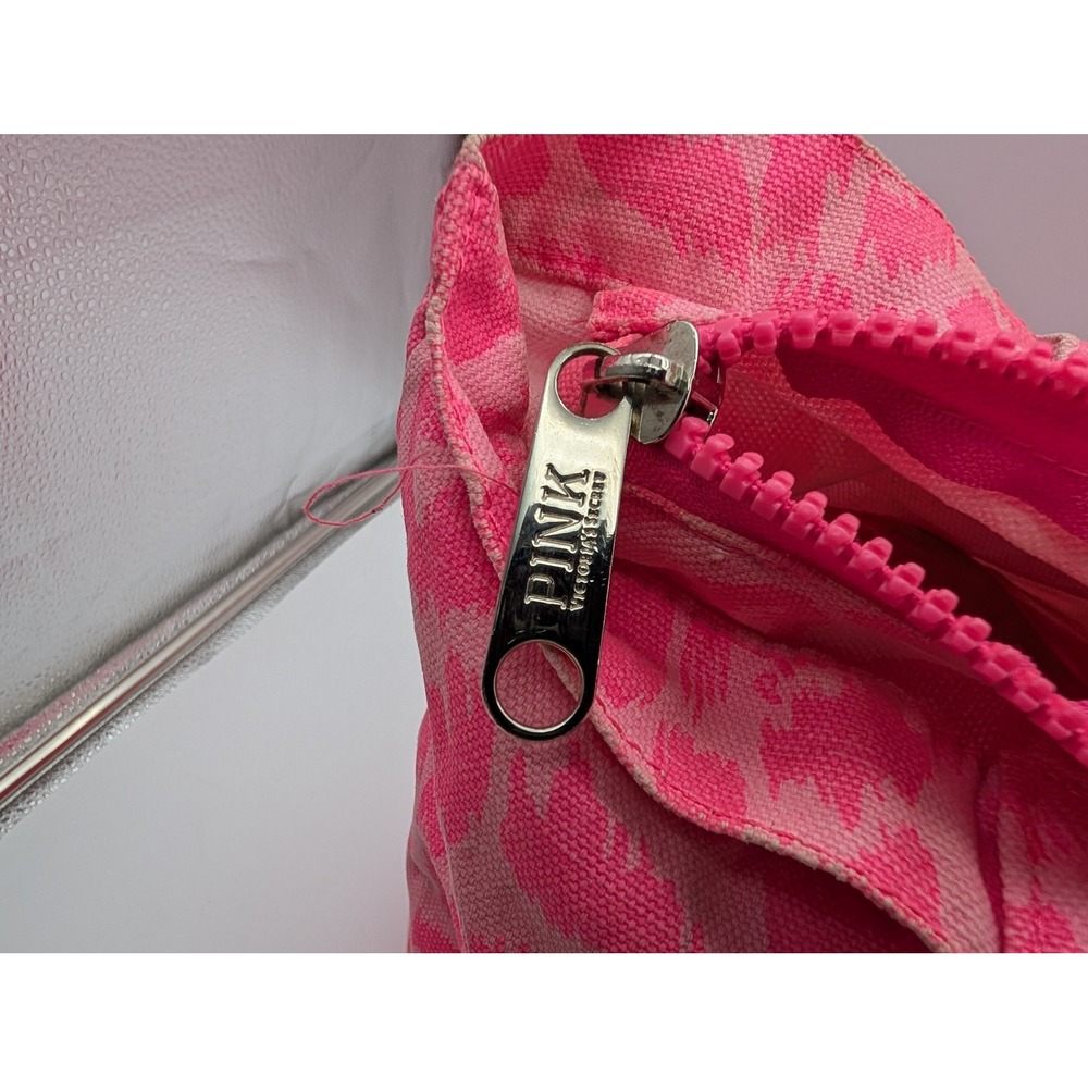 Victoria's Secret PINK Canvas Tote Bag Pink Leopard Print Graphic Zip Top - Picture 9 of 10